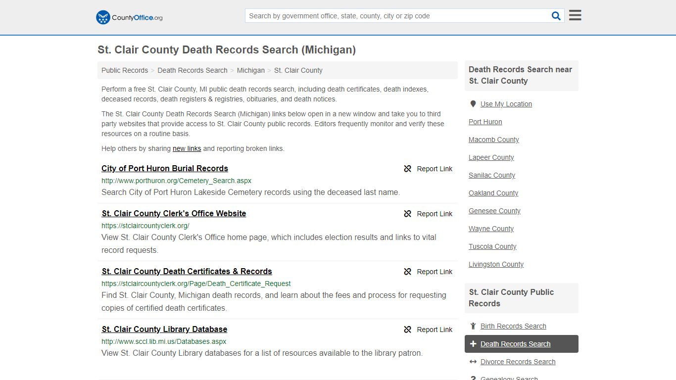 Death Records Search - St. Clair County, MI (Death ...