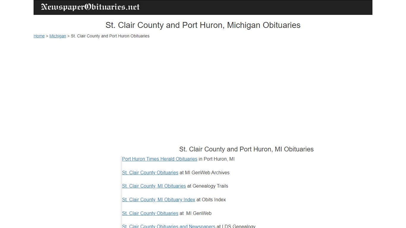 St. Clair County and Port Huron, MI Obituaries