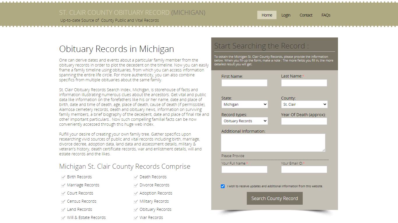 St. Clair County, Michigan Obituary Death Notice Index